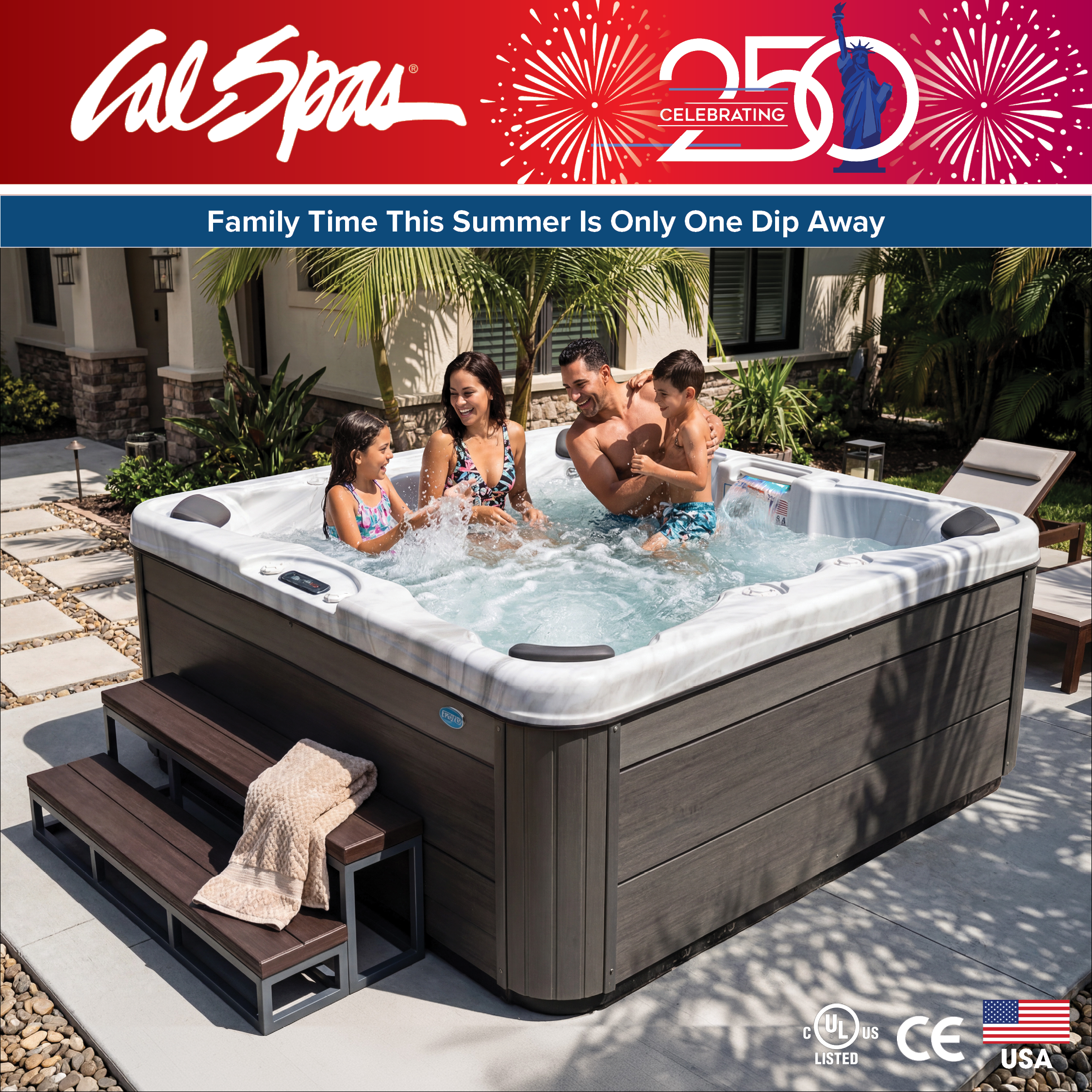 Calspas hot tub being used in a family setting - Novi